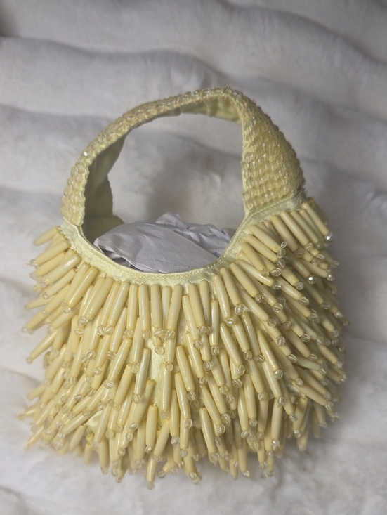 Handcrafted In India Handbags - Viral TJ Maxx Beaded Yellow Mini Handbag with Fringe Handle